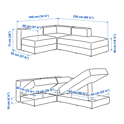 JÄTTEBO, modular corner sofa 2.5-seat with chaiselongue right. 9 of 9 open dialog