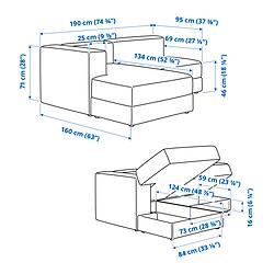 Ilustración de medidas - JÄTTEBO sofá modular 2.5 plazas con chaiselongue izquierda