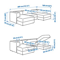 Ilustración de medidas - JÄTTEBO sofá modular 3.5 plazas
