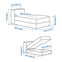 Ilustración de medidas - JÄTTEBO módulo chaise longue, derecha