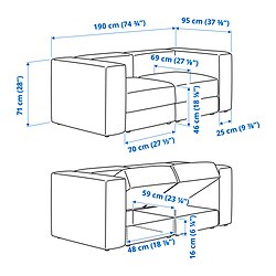 Ilustración de medidas - JÄTTEBO sofá modular 2 plazas