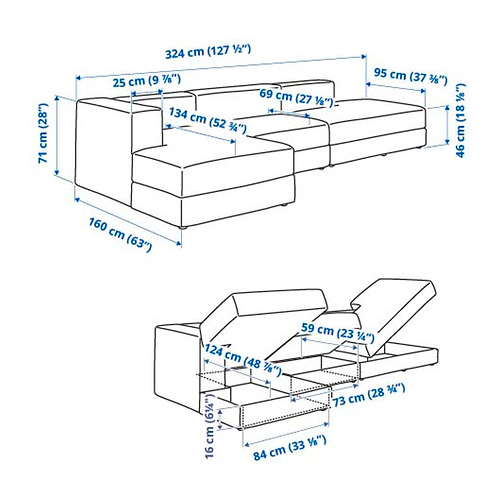 JÄTTEBO, sofá modular 3.5 plazas con chaiselongue. 10 de 10 abrir diálogo