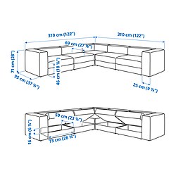 Measurement Illustration - JÄTTEBO modular corner sofa 6 seat