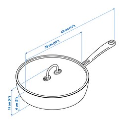Ilustración de medidas - FINMAT sartén de saltear con tapa