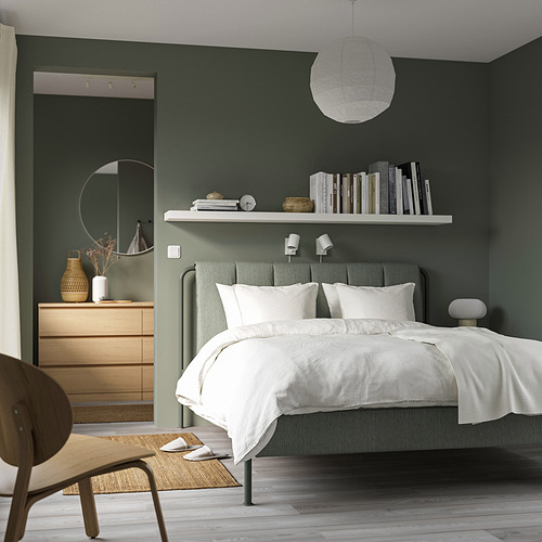 TÄLLÅSEN, upholstered  Queen bed with mattress. 3 of 15 open dialog