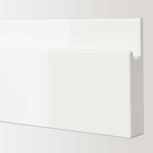 White glossy drawer front with seamless handle; smooth, high-quality finish.