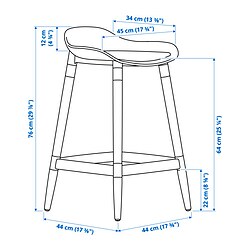 Ilustración de medidas - GRÖNSTA taburete de bar