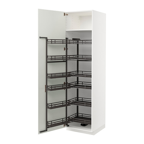 White METOD kitchen cabinet with pull-out shelves, modern design.