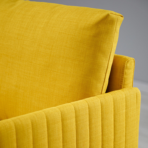 Sofá cama FRIDHULT amarillo brillante, cojines firmes, diseño elegante, perfecto para espacios pequeños.
