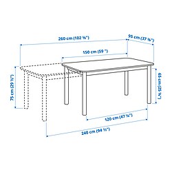 Ilustración de medidas - STRANDTORP/ODGER Mesa extensible y 6 sillas