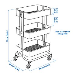 Ilustración de medidas - RÅSKOG/NORRÅVA carrito con tapa