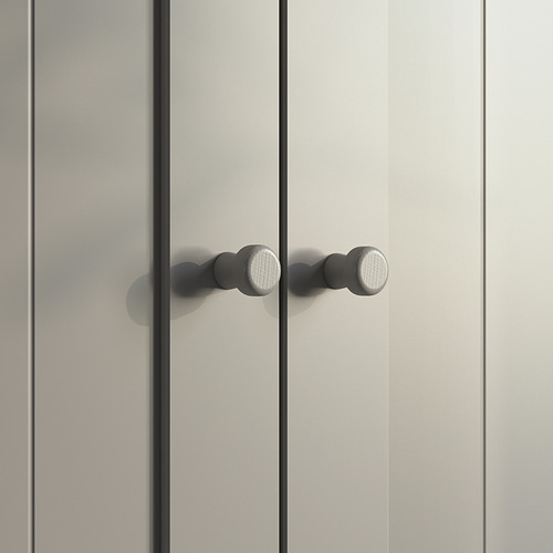 Puerta de armario GULLABERG blanca, diseño moderno con tirador redondo plateado, aspecto elegante y minimalista.