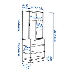 Measurement Illustration - TONSTAD storage combination with sliding doors
