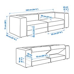 Ilustración de medidas - JÄTTEBO sofá modular 3 plazas