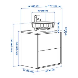 Ilustración de medidas - ÄNGSJÖN/LERSJÖN tocador de baño+cajones