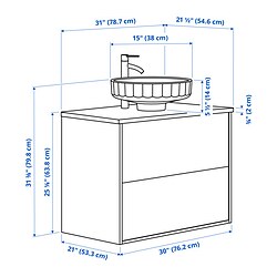 Ilustración de medidas - ÄNGSJÖN/LERSJÖN tocador de baño+cajones