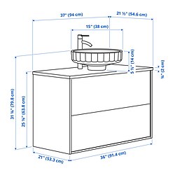 Ilustración de medidas - ÄNGSJÖN/LERSJÖN tocador de baño+cajones