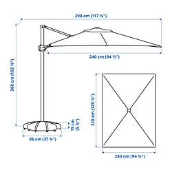 Measurement Illustration - SEGLARÖ/IGGÖN hanging umbrella with base
