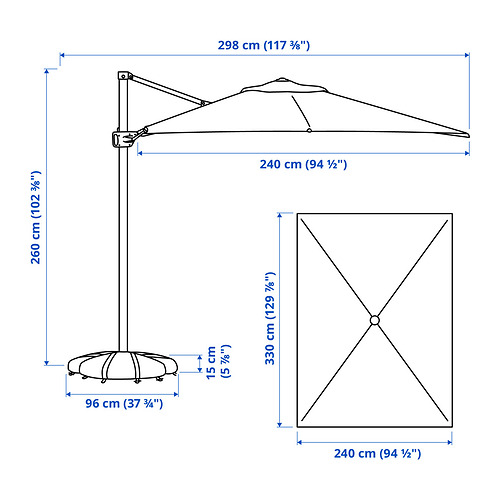 SEGLARÖ / IGGÖN, hanging umbrella with base. 2 of 2 open dialog