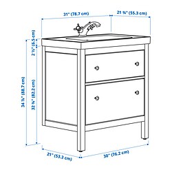 Ilustración de medidas - HEMNES/ORRSJÖN tocador de baño+cajones