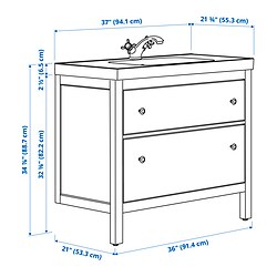 Ilustración de medidas - HEMNES/ORRSJÖN tocador de baño+cajones