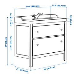 Ilustración de medidas - HEMNES/RUTSJÖN tocador de baño+cajones