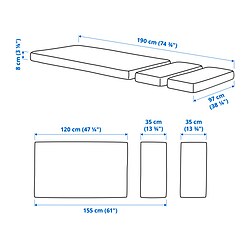 Ilustración de medidas - PLUTTEN colchón espuma cama extensible