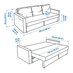 Ilustración de medidas - FRIHETEN sofá cama