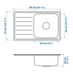 Measurement Illustration - VATTUDALEN single bowl top mount sink