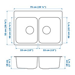 Measurement Illustration - LÅNGUDDEN double bowl top mount sink