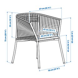 Ilustración de medidas - SEGERÖN silla de exterior con reposabrazos