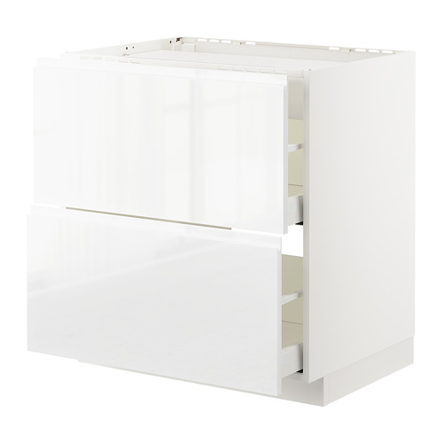 Mueble de cocina moderno blanco con elegantes manijas y cajones.