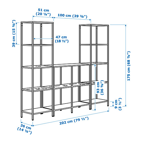 Measurement Illustration - VITTSJÖ shelving unit