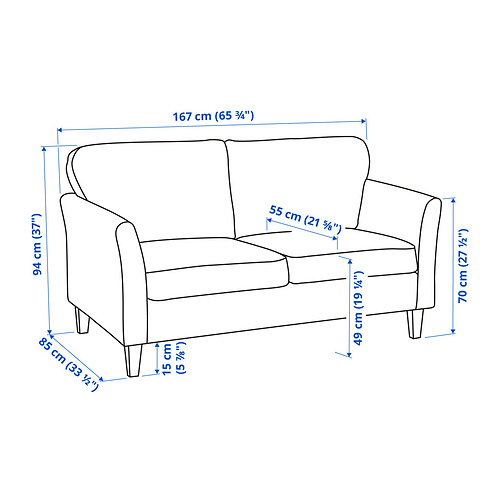 Measurement Illustration - EKHOLMA 2 seat sofa