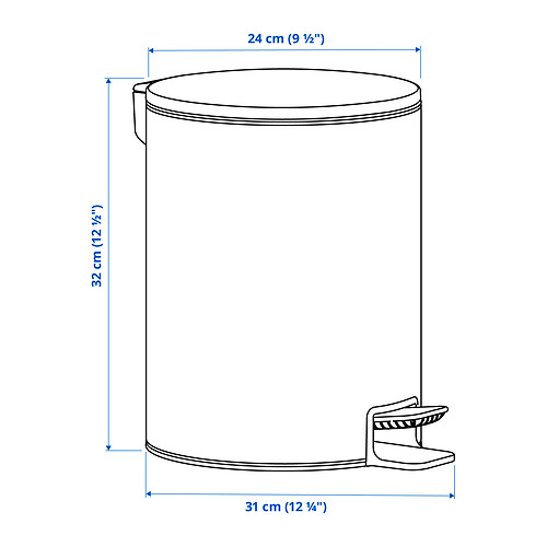 Measurement Illustration - TURRIDNING pedal bin