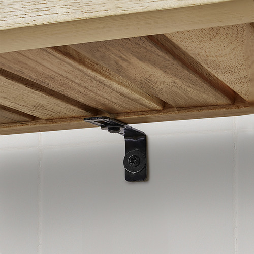 El soporte de metal fija de forma segura el estante de madera a la pared. El estante tiene una textura de veta de madera visible, garantiza un soporte resistente y una sujeción fuerte.