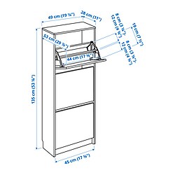 Measurement Illustration - BISSA shoe cabinet with 3 compartments