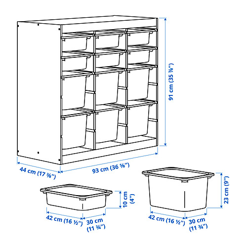 Measurement Illustration - TROFAST storage combination with boxes