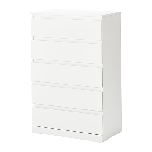 LILLBERGET white chest: 5-drawer, rectangular, simple design, glossy finish.