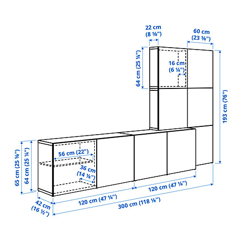 Measurement Illustration - BESTÅ storage combination with doors