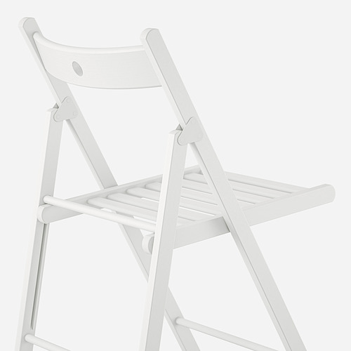 Silla plegable de madera, alta calidad, acabado blanco, asiento de láminas, diseño compacto.