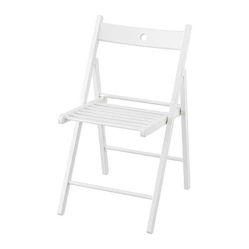 Silla plegable frosvi blanca. Fabricado en haya maciza, un diseño sencillo con un orificio para el asiento para colgar.