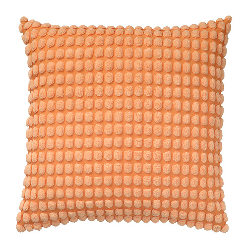 Cojín SVARTPOPPEL naranja claro, textura suave, forma cuadrada, poliéster reciclado.