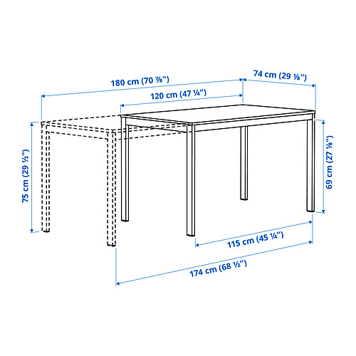 Measurement Illustration - VIHALS extendable dining table