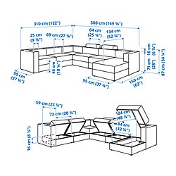 Measurement Illustration - JÄTTEBO U-shaped modular sofa 7 seat with chaiselongue