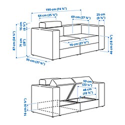 Measurement Illustration - JÄTTEBO 2-seat modular sofa with headrest