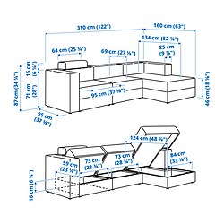 Ilustración de medidas - JÄTTEBO sofá modular 4 plazas