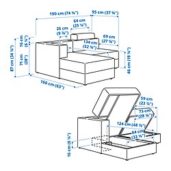 Ilustración de medidas - JÄTTEBO sofá modular 2.5 plazas