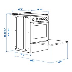Measurement Illustration - ÖRMINGE range with glass ceramic cooktop