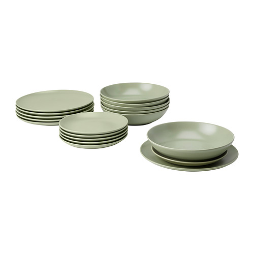 Juego de platos y cuencos verdes FÄRGKLAR, diseño sencillo, gres.
